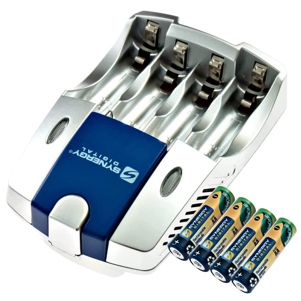 Synergy AA/AAA NiMH Battery Charger with 4-Pack 2800mAh Batteries for Panasonic DMC-LZ10K Camera - Travel & Home Use
