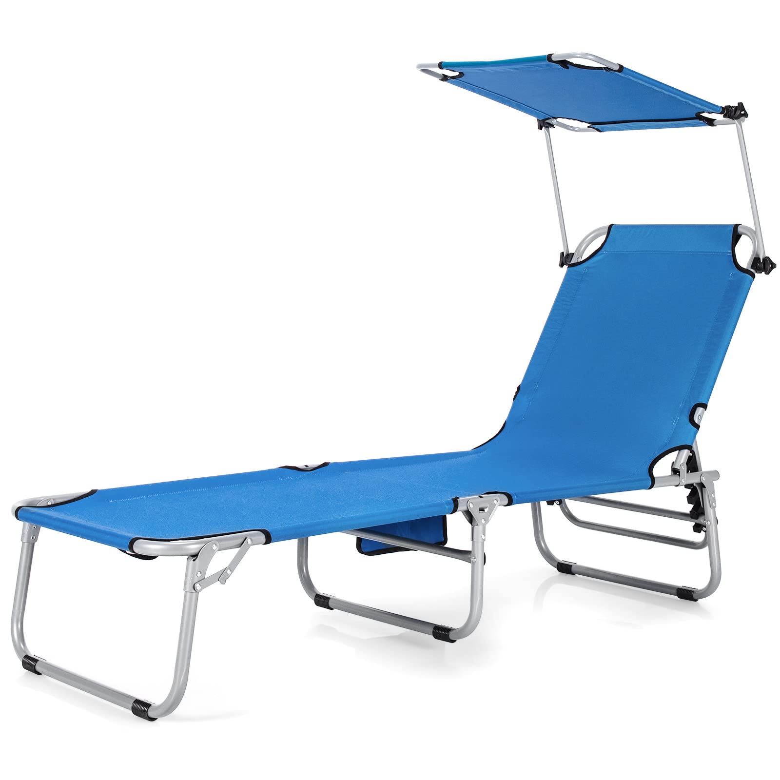 Tangkula 5-Position Folding Reclining Beach Chair with 360° Adjustable Canopy & Side Storage Pocket - Portable Outdoor Lounge Chair for Beach, Pool, Patio, Backyard, Camping & Sunbathing (Navy Blue, 2 Pack)