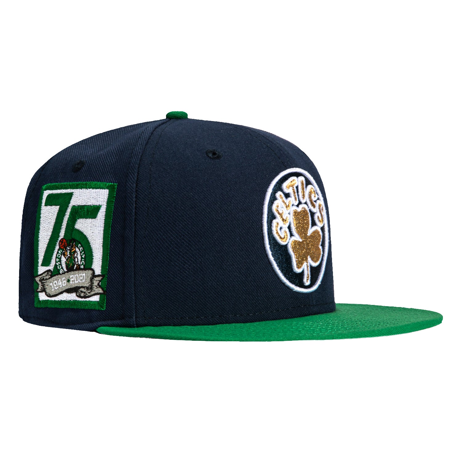 Mitchell & Ness Boston Celtics 75th Anniversary Patch Hat - Navy & Green NBA Basketball Cap for Men & Women - Perfect for Games, Fan Gear & Streetwear Fashion