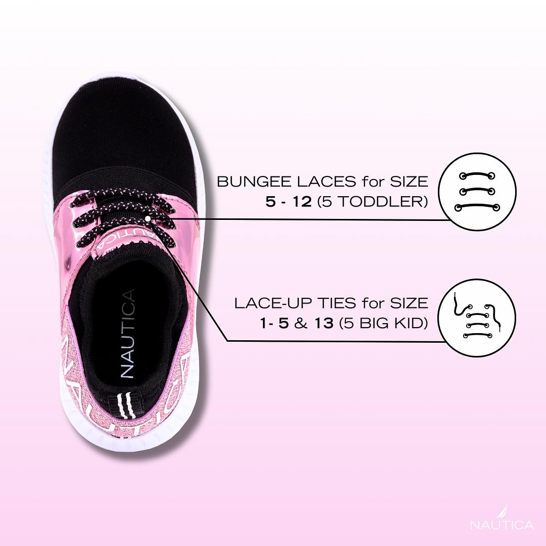 Nautica Kids Girls Metallic Fashion Sneakers - Lightweight Athletic Running Shoes for Toddler, Little & Big Kids | Lace-Up Design for School, Play & Everyday Wear