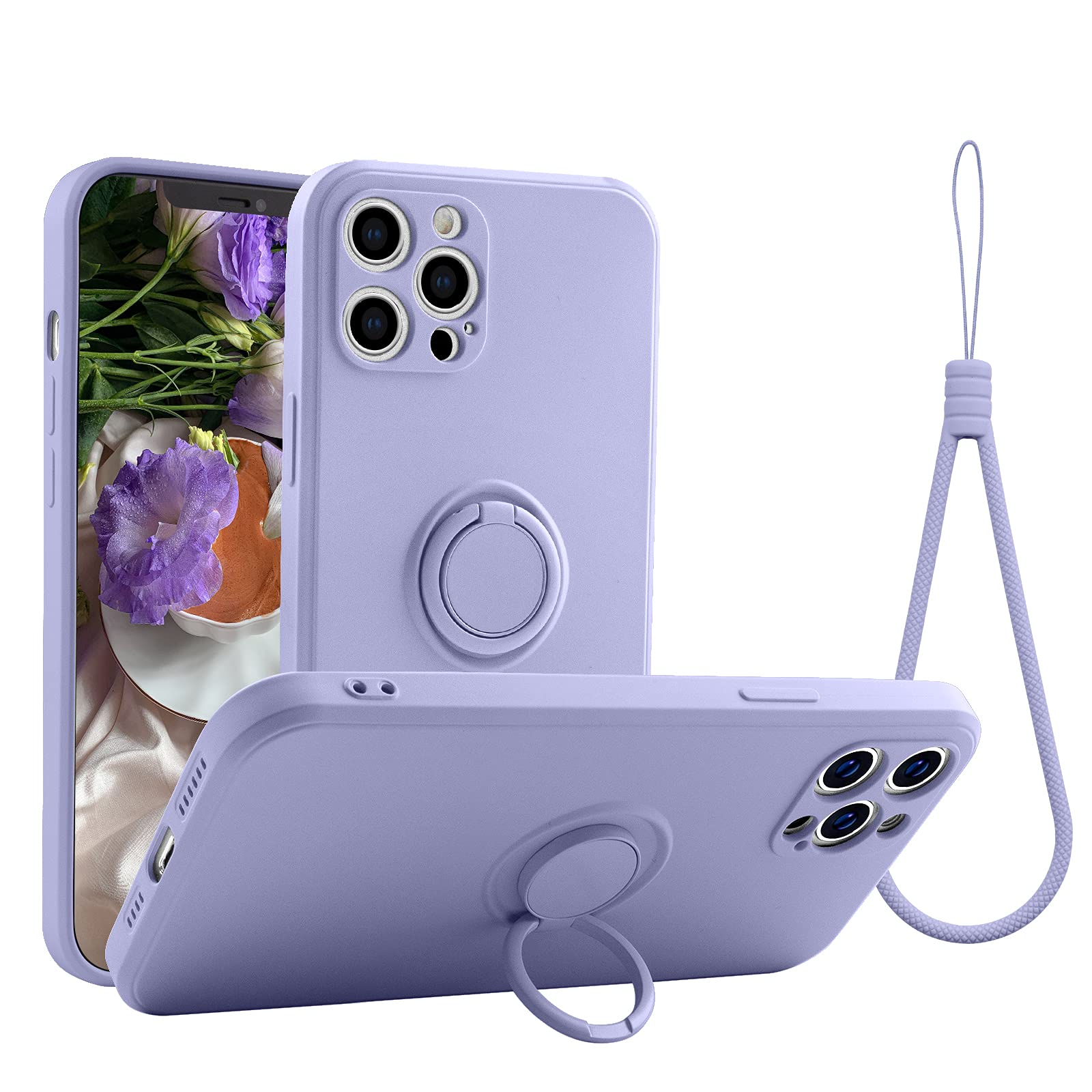 ABITKU iPhone 12 Pro Max Case (6.7-inch 2020) - Premium Silicone Protective Cover with 360° Ring Kickstand & Car Mount Support, Soft Microfiber Lining - Clove Purple | Perfect for Daily Use, Commuting, and Hands-Free Viewing