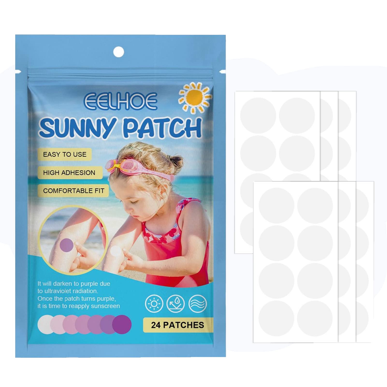 UV Detection Stickers for Sunscreen | 24/48/96 PCS Waterproof Color Changing UV Patches | Sun Protection Dots for Face & Body | Perfect for Outdoor Activities, Swimming & Sunbathing