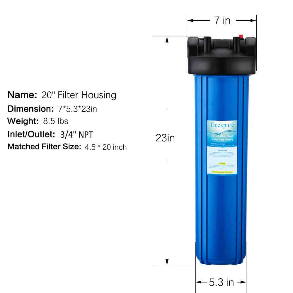 Geekpure 20 Inch Whole House Water Filter Housing with 3/4