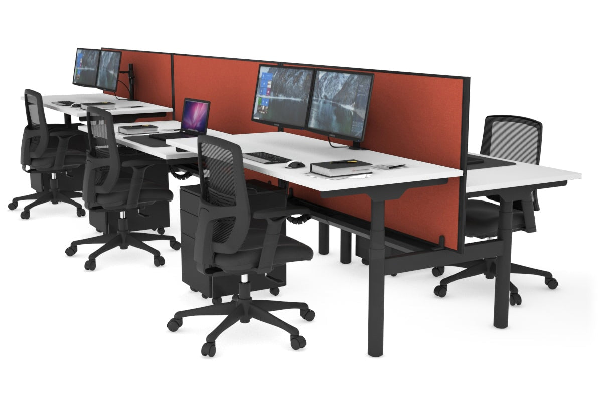 Flexi Premium Height Adjustable 6-Person H Bench Workstation - Black Frame [1200L x 700W] - Ideal for Office, Coworking Spaces & Home Offices