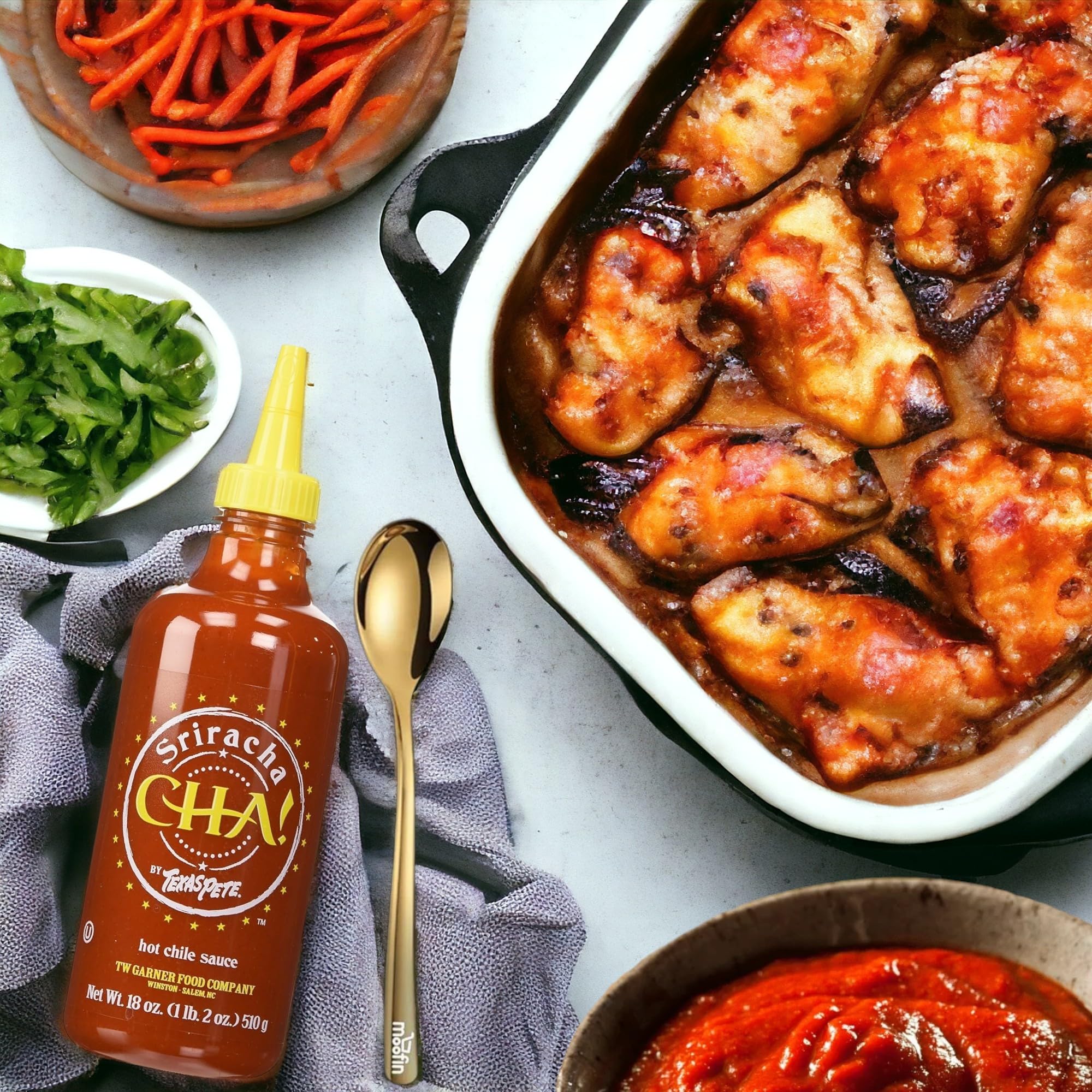 Original Sriracha Hot Sauce 18 oz - Premium Chili Sauce with Bold Flavor & Fiery Heat - Perfect for Asian Cuisine, Pho, Ramen, Tacos & Burgers - Includes Free Golden Spoon - Vegan & Gluten-Free