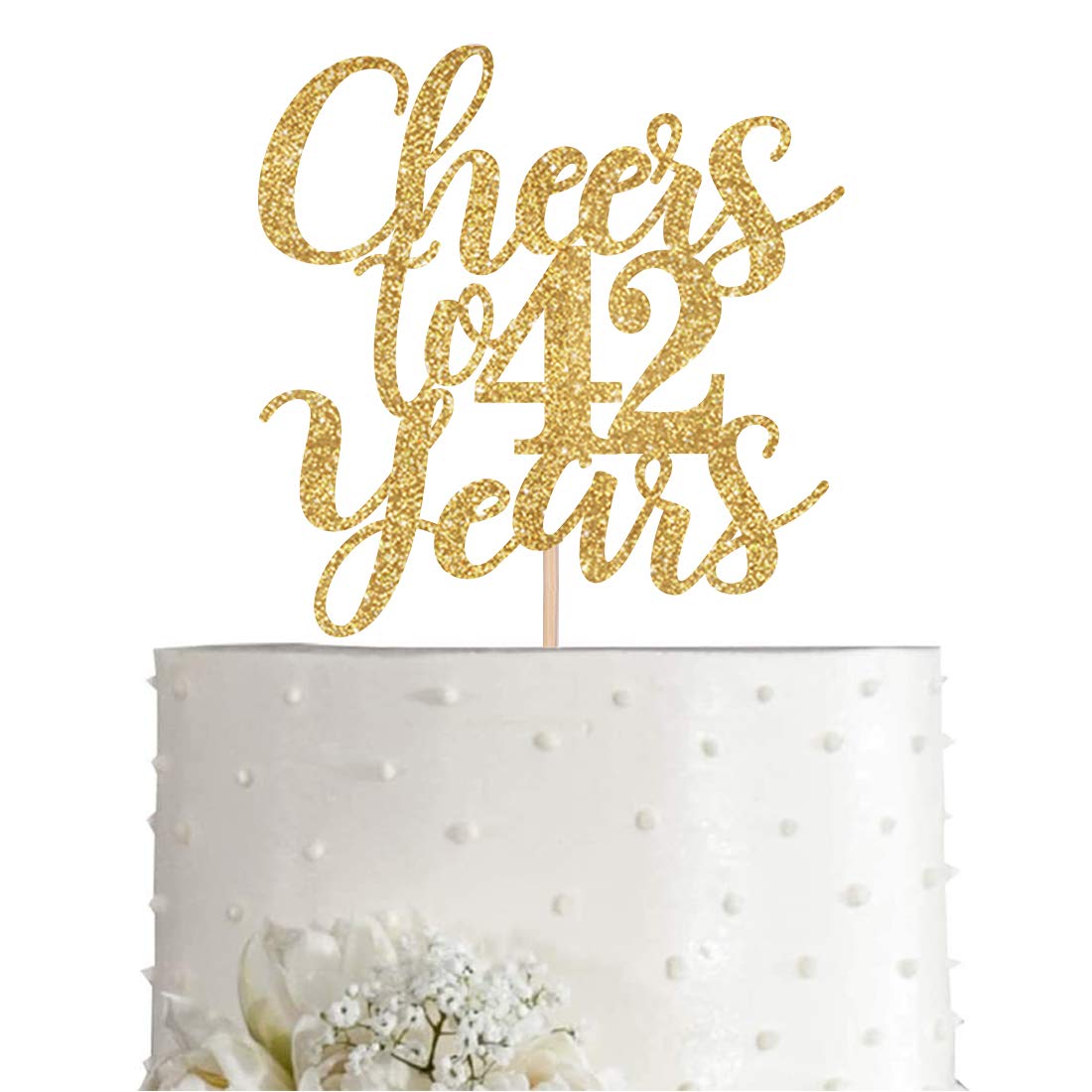 Gold Glitter Cheers to 42 Years Cake Topper | Happy 42nd Birthday Party Decorations | Cake Decor Supplies for Anniversary Celebrations & Milestone Birthdays