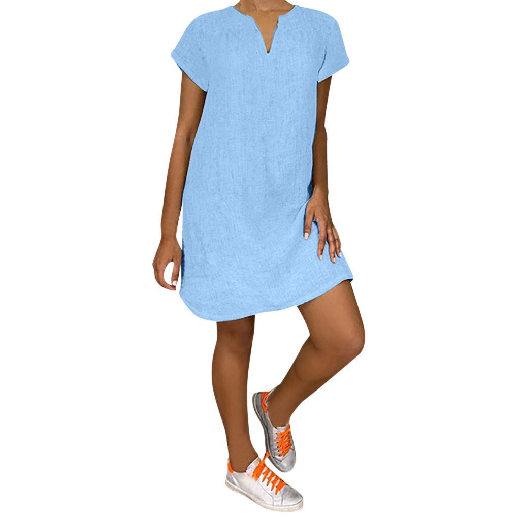 Sexy Women's Summer Dresses - Loose Fit V-Neck Short Sleeve Casual Dress for Beach Party, Luau Outfits & Vacation Wear