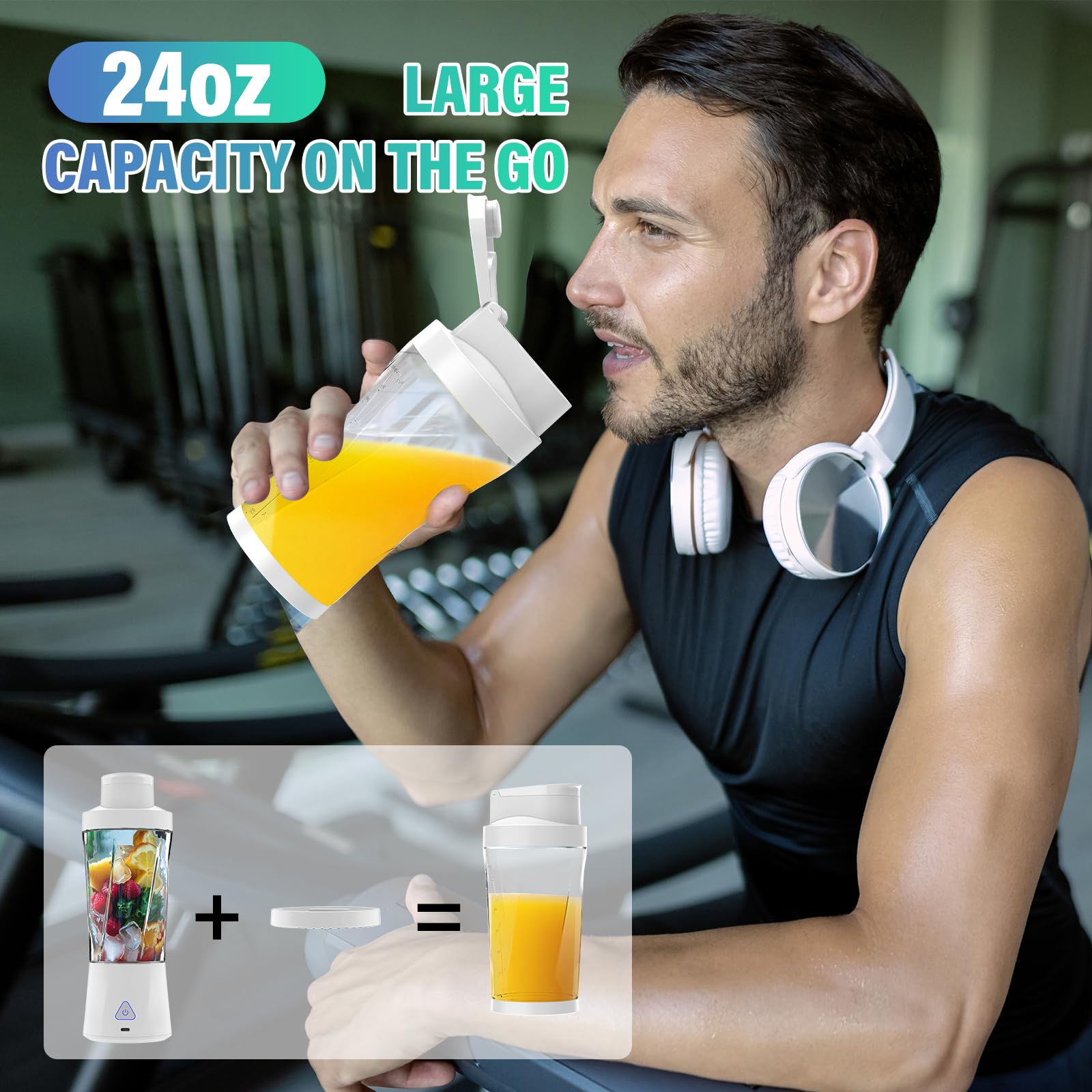Neza 360W Portable Personal Blender - 24oz Mini Blender for Protein Shakes, Smoothies & Juices | BPA Free, Self Cleaning, 6000mAh Battery & 6-Blade System | Perfect for Gym, Office & Travel (White)