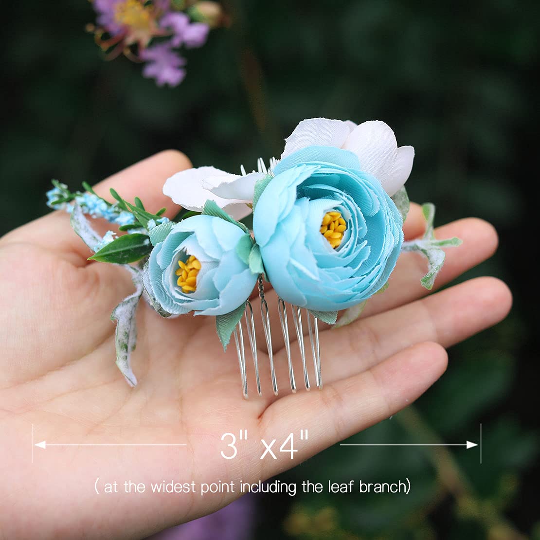 Fangsen Silver Rose Wedding Hair Comb - Bridal Floral Hair Clip for Women & Girls (Blue) | Perfect for Weddings, Prom, Parties & Special Occasions
