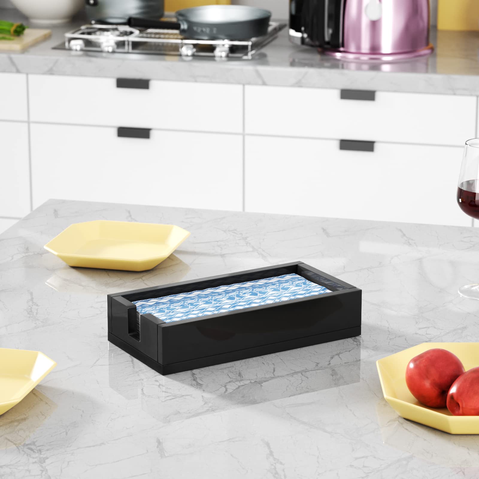 HIIMIEI Acrylic Napkin Holder - Black Bathroom & Kitchen Towel Organizer for Guest, Disposable Napkins, Hand Towel Tray - Perfect for Parties, Weddings, Hotels & Restaurants (Black) - Ideal for Home Decor & Hospitality Use