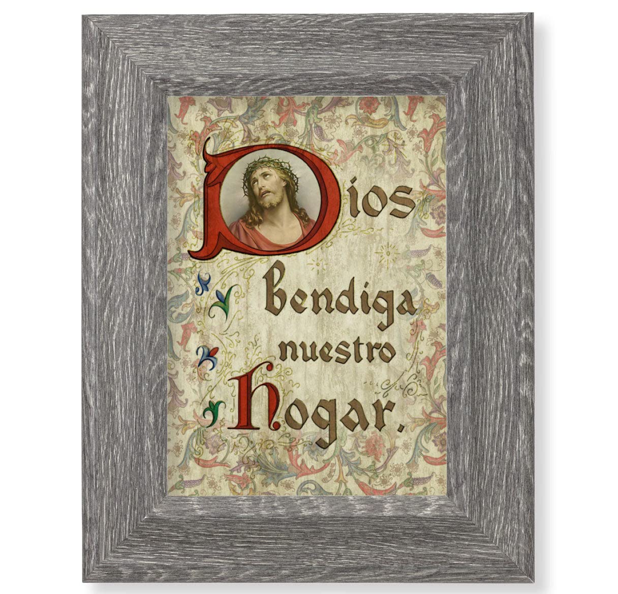 House Blessing Wall Art - Spanish Framed Picture Decor with Dark Gray Weathered Oak Finish - Perfect for Home, Office & Gift Giving