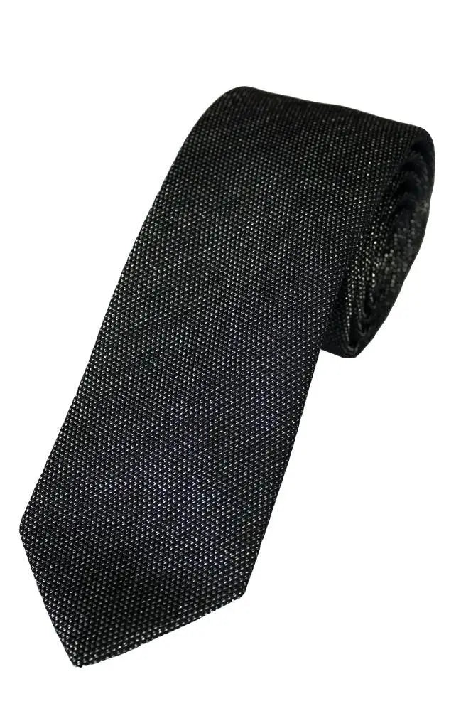 LA Smith Black and Silver Skinny Glitter Tie - Elegant Metallic Necktie for Men's Formal Wear, Parties, and Special Occasions