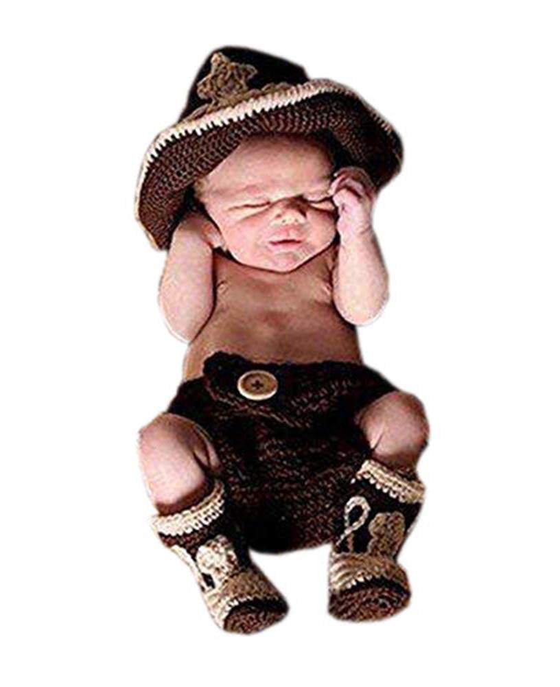 Pinbo® Newborn Baby Crochet Photo Prop Set - Cowboy Hat, Boots & Diaper Cover for Western Style Photoshoots | Perfect for 0-3 Months Old Infant Photography, Baby Showers & First Birthday Parties