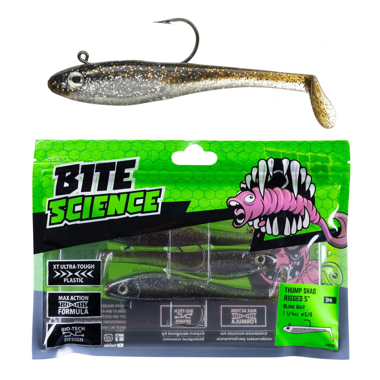 Bite Science Thump Shad Rigged Fishing Lures - Soft Plastic Swimbait for Bass, Walleye & Trout - Perfect for Freshwater & Saltwater Fishing