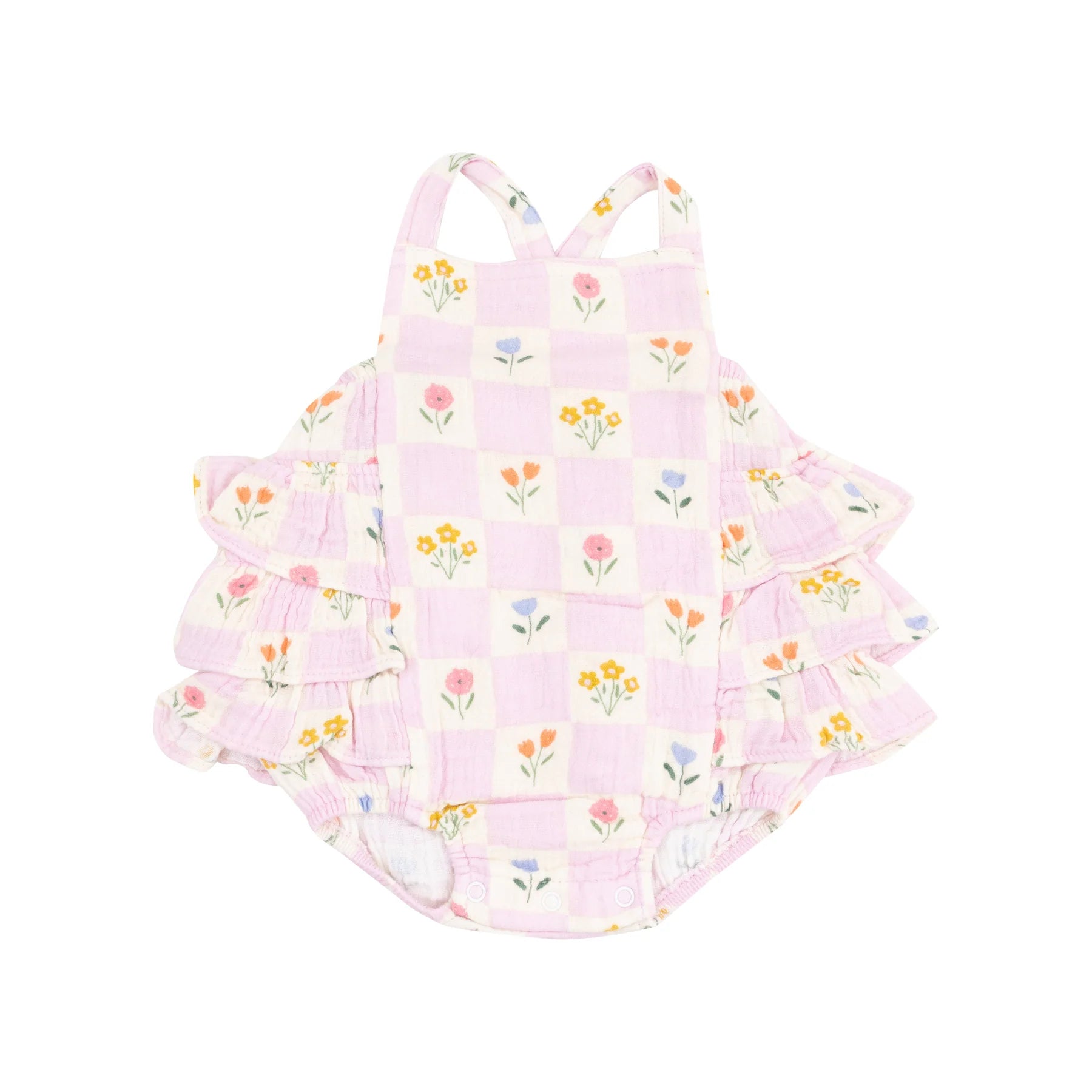 Floral Check Ruffle Sunsuit for Baby Girls - Cute Summer Outfit, Beach & Pool Wear, Photoshoot & Party Dress
