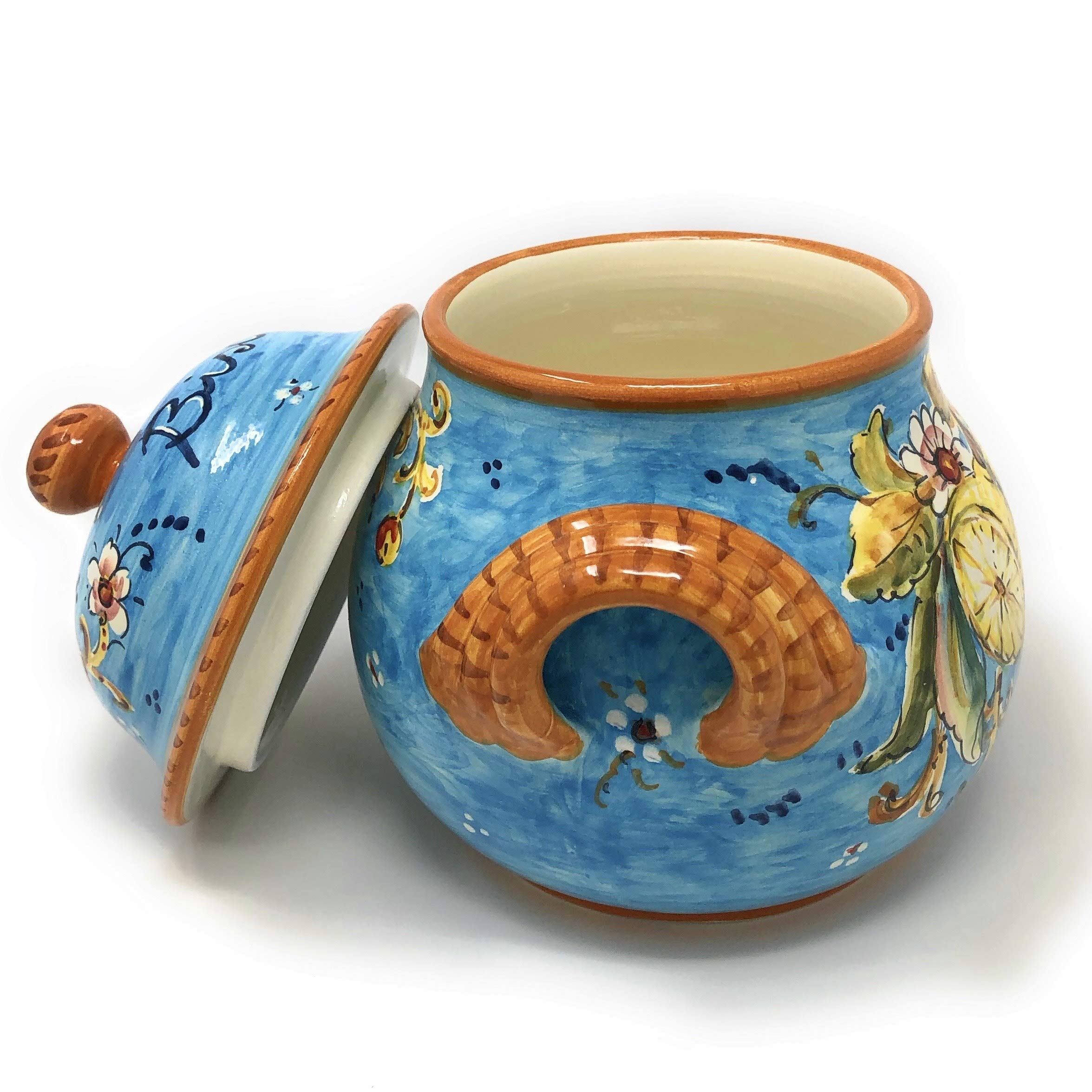 Hand Painted Italian Ceramic Art Pottery Cookie Jar - Tuscan Florence Style Biscuit Storage Container | Made in Italy | Perfect for Kitchen, Dining Room & Gift Giving