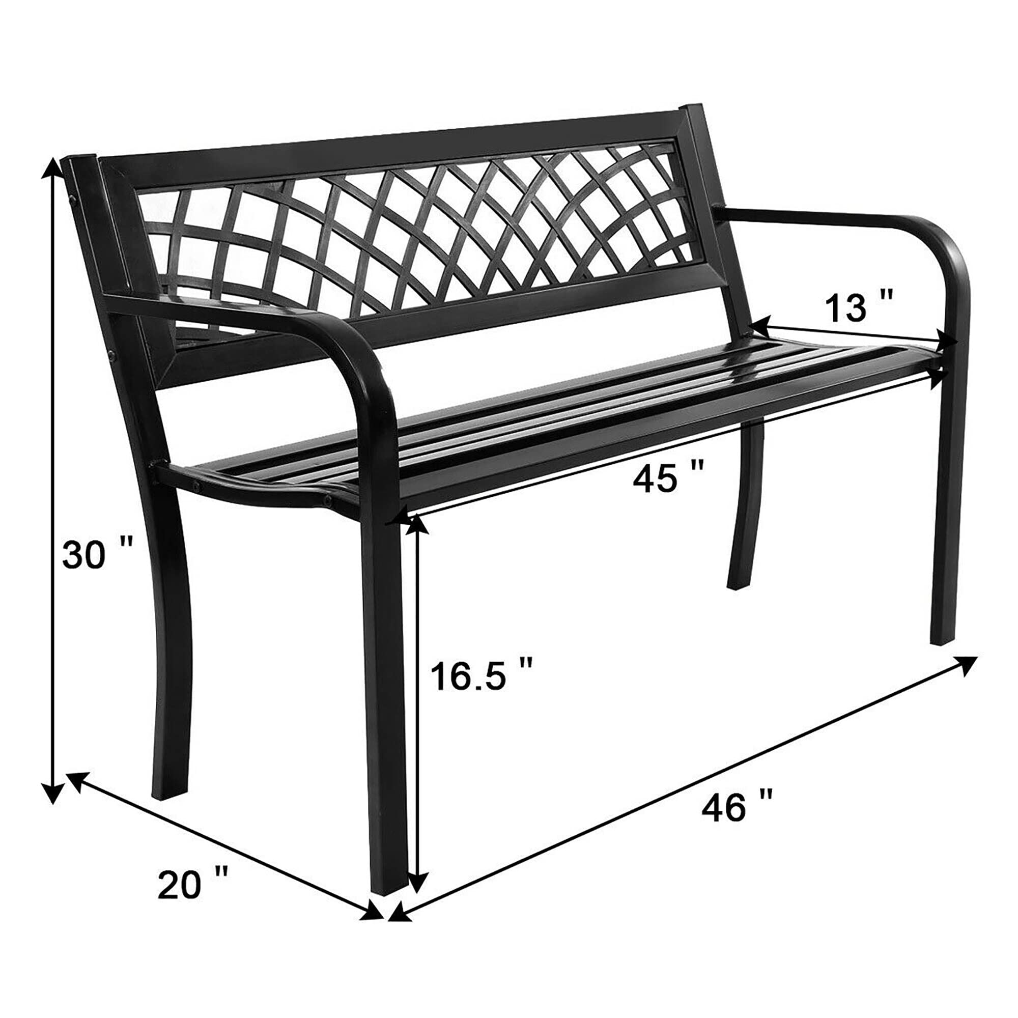 Modern Black Cast Iron Garden Bench - Patio, Park & Yard Loveseat Furniture - Durable Steel Frame for Outdoor Seating, Relaxation & Decoration