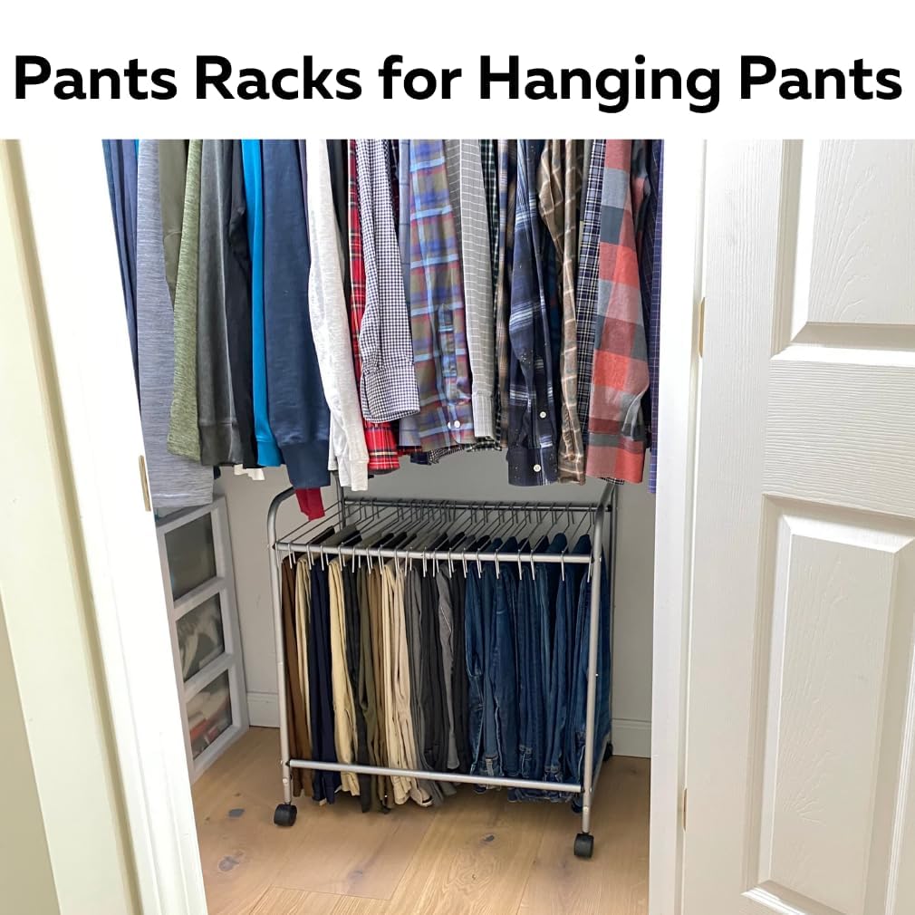Evelots 20-Pants Rolling Closet Organizer with Hangers - Space-Saving Trolley Cart for Jeans, Skirts & Trousers | Perfect for Bedroom, Walk-In Closet & Laundry Room Organization