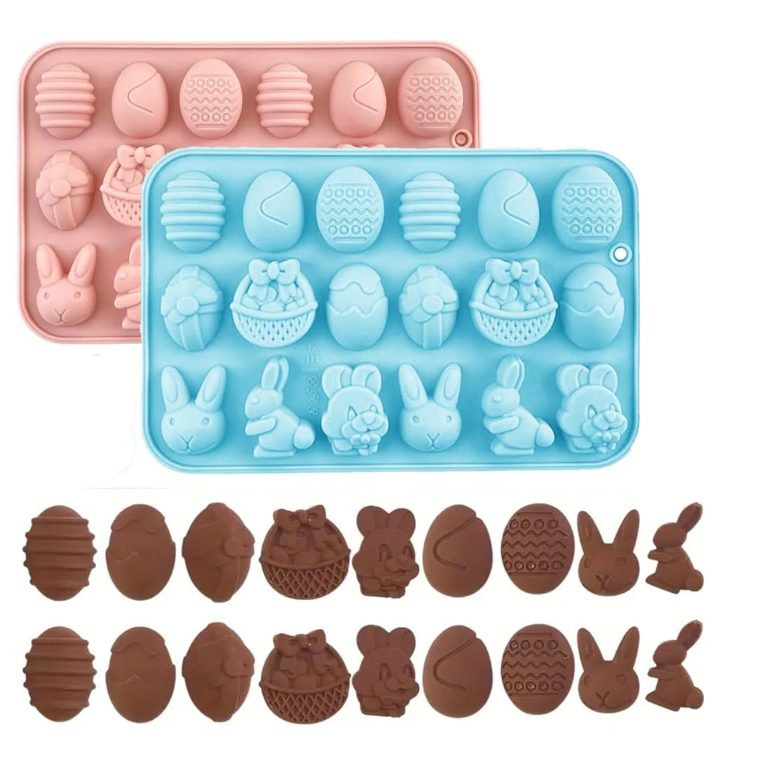 LEGACYCART 18 Cavity Easter Mold Set - Egg, Bunny, Basket & Duck Shapes | BPA-Free, Non-Toxic Silicone Baking Molds for Chocolate, Candy, Ice, Pudding & Cake Decorating | Perfect for Easter Parties, DIY Treats & Holiday Baking