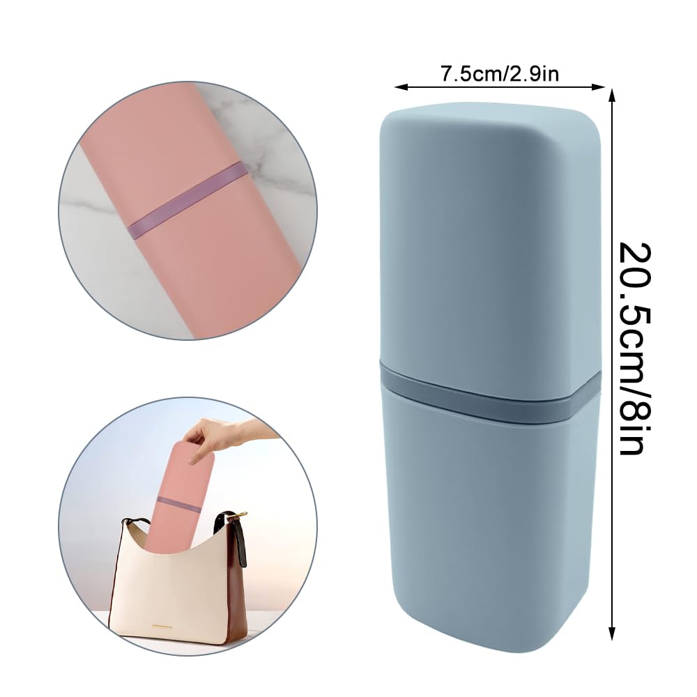 JustYit 2-Pack Travel Toothbrush Holder Set - Portable Plastic Toothbrush Case for Camping, School & Business Trips - Compact Hygienic Storage for Oral Care Essentials (Blue & Pink) - Perfect for Travel, Dormitory & Daily Use