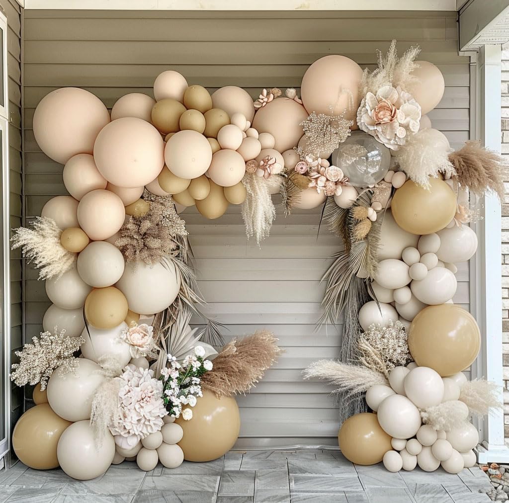 Double Stuffed White & Beige Balloons Garland Kit - Neutral Cream Blush Ivory & Apricot Sand Balloons for Baby Shower, Gender Reveal, Birthday, Baptism, Boho Party Decor | Perfect for Wall Backdrops, Ceiling Decor & Photo Booth Props