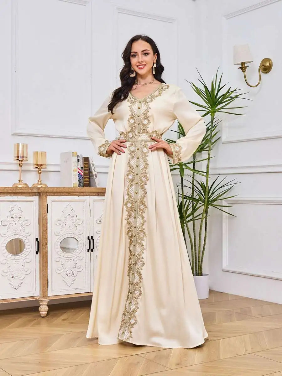 Elegant Embroidered Eid Dress for Muslim Women - Flowy Caftan Kaftan Dress for Eid Prayer, Party & Special Occasions
