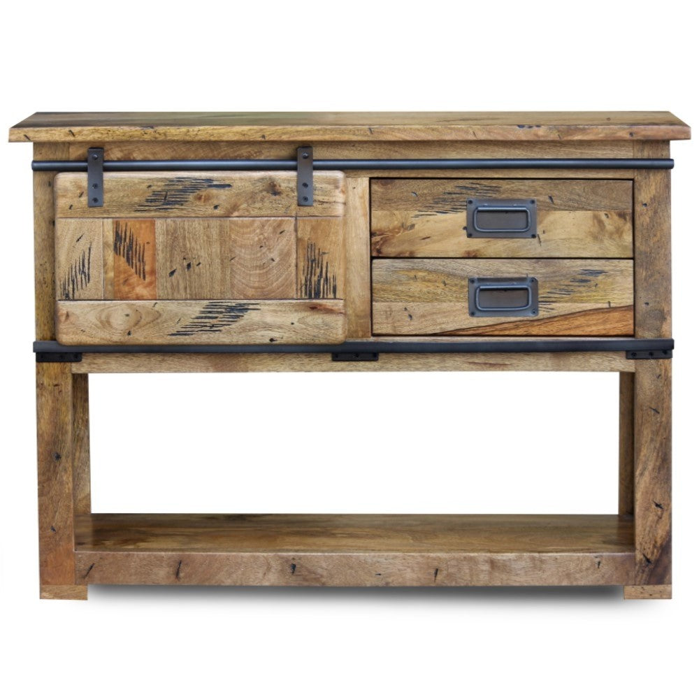 Stylish Cromer Slider Mango Wood Industrial Console Table - 43.3x13.8x33.5 Inch Hallway Entryway Buffet Sofa Table - Perfect for Modern Farmhouse & Industrial Home Decor