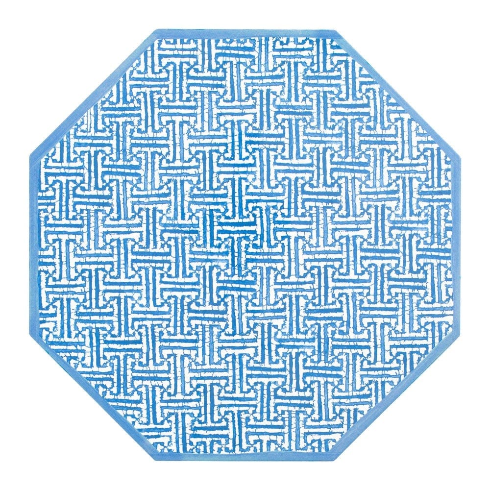 Blue Fretwork Hard Placemats Set of 4 - Elegant Table Setting for Dining, Kitchen, and Party Decor