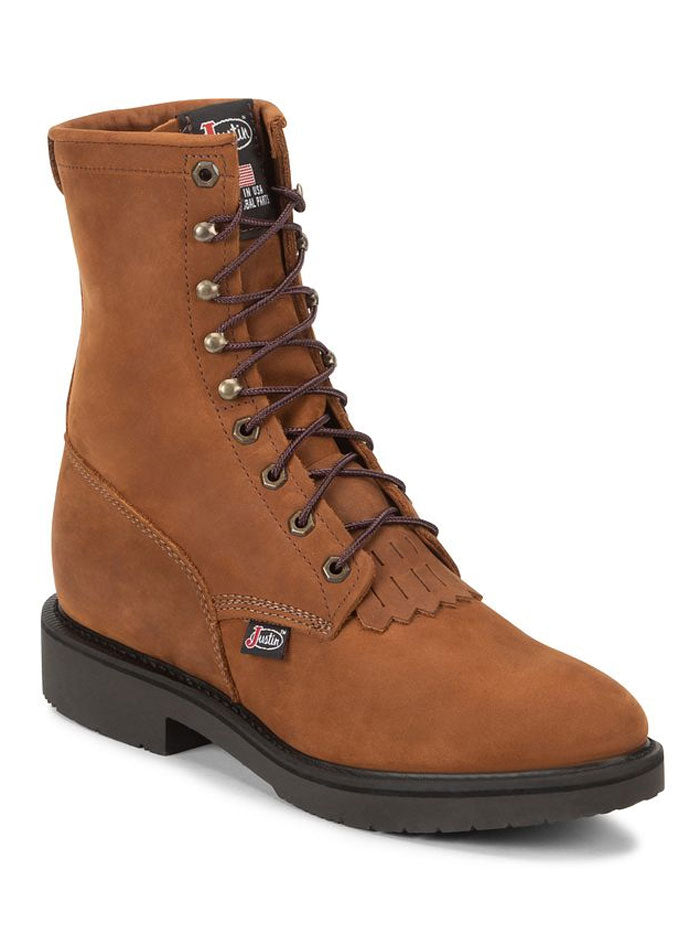 Justin 760 Men's CONDUCTOR Lace Up Work Boot - Hazel Brown - Durable Safety Shoes for Construction, Outdoor Work & Heavy Duty Jobs