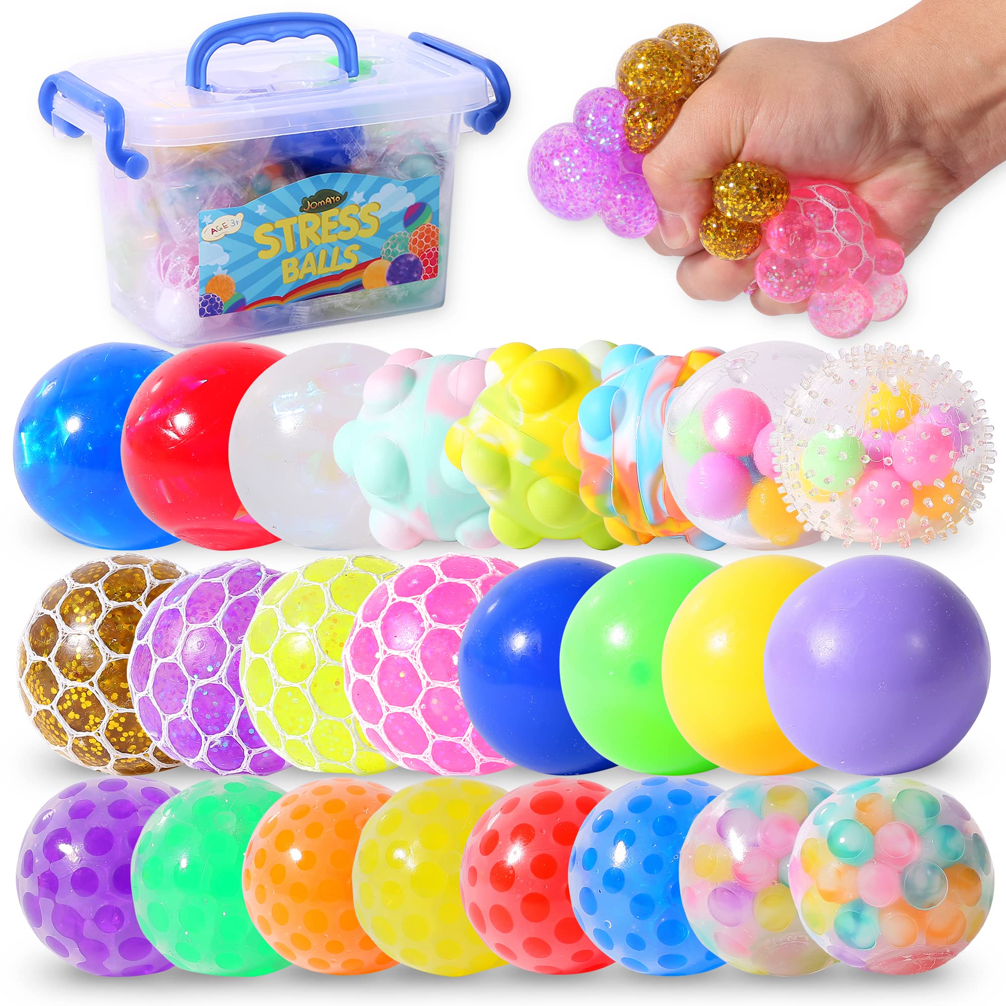 24-Pack Stress Balls Set - Fidget Toys for Kids & Adults - Assorted Squishy Stress Relief Balls for Relaxation, Focus & Anxiety Relief - Sensory Toys for Autism, ADD/ADHD - Perfect for Office, Classroom & Home Use