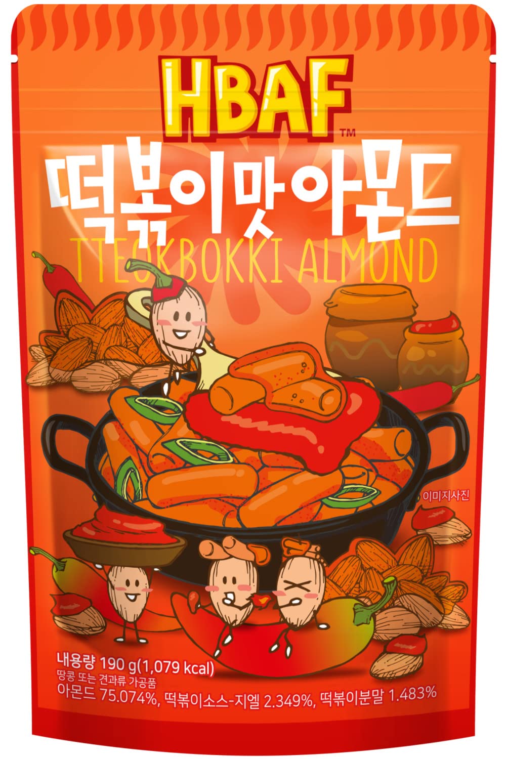 Official Gilim HBAF Korean Tteokbokki Seasoned Almonds - Sweet & Spicy Protein Snack - Gochujang Flavored Nuts - Perfect for After School, Office, Travel & Camping - Authentic Korean Street Food (Toppoki, 1x190g Pack) - Great for Movie Nights, Parties & Healthy Snacking
