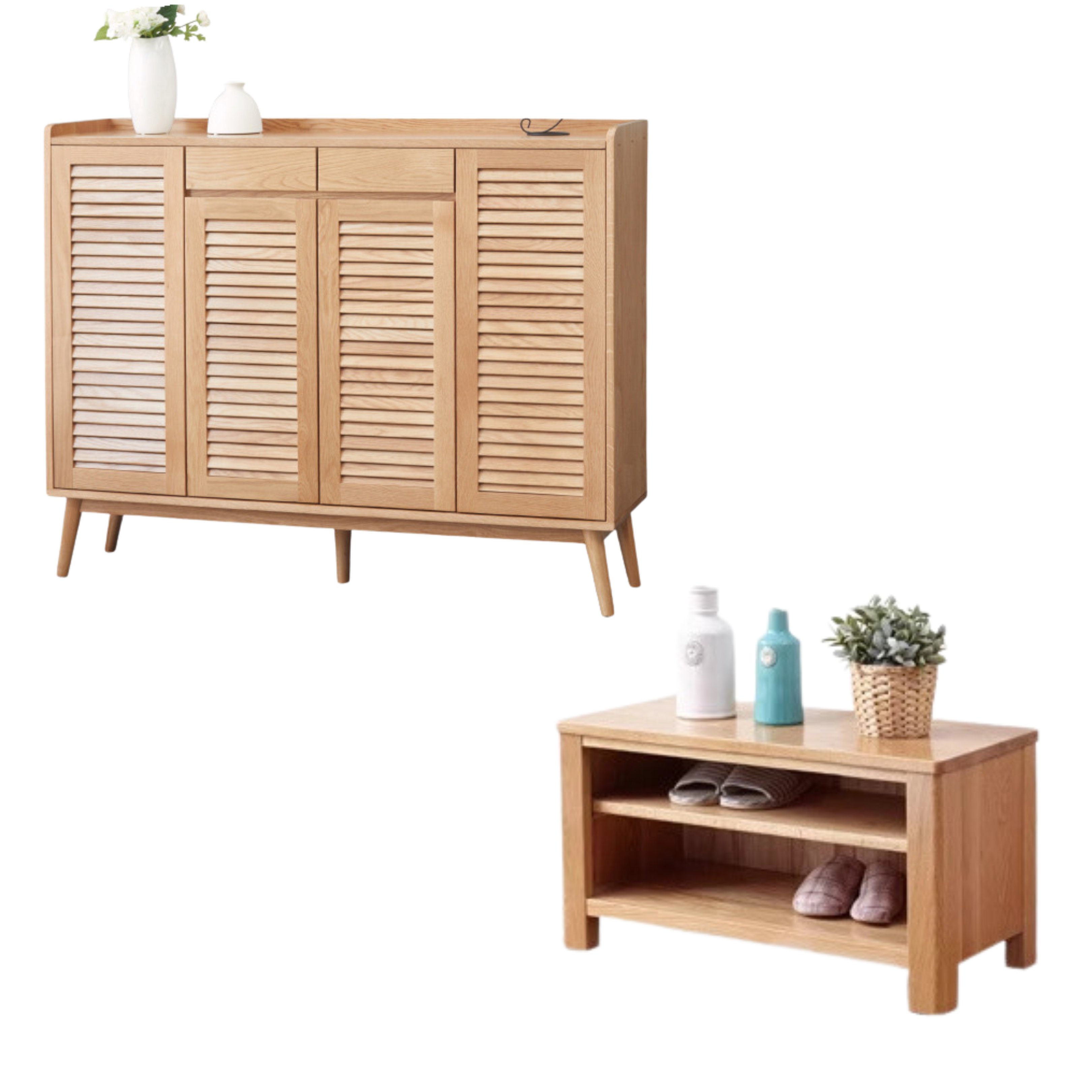 Solid Oak Wood Shoe Cabinet - Sturdy Entryway Storage Organizer for Shoes, Boots & Accessories | Perfect for Hallway, Closet & Mudroom Organization