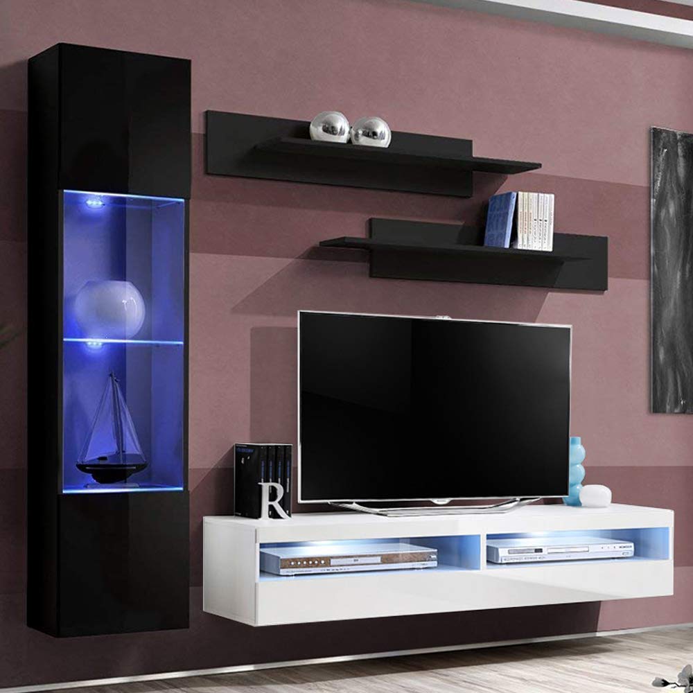 Modern Floating TV Stand with Storage & LED Lights - Wall-Mounted Entertainment Center for Living Room & Bedroom - Meble G3 35