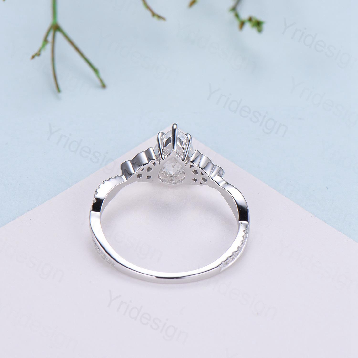 Viking Pear Shaped Moss Agate Engagement Ring for Women - Unique Celtic Infinity Moissanite Wedding Band with Split Shank - Perfect for Anniversary Gifts, Proposal, and Celtic-Themed Weddings