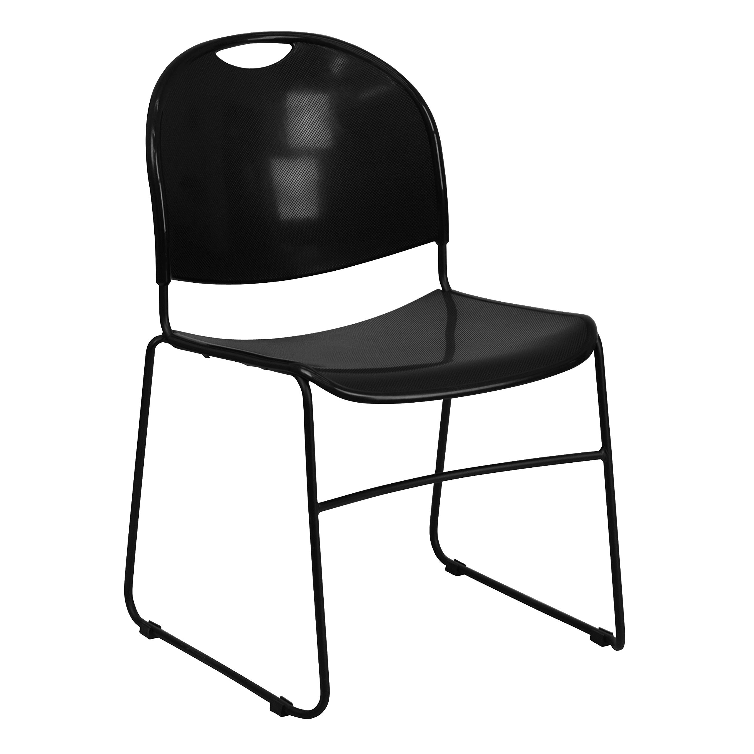 EMMA + OLIVER Black Ultra-Compact Stackable School Chair - Space-Saving Office Guest Chair & Student Chair for Classrooms, Dorm Rooms, and Small Spaces