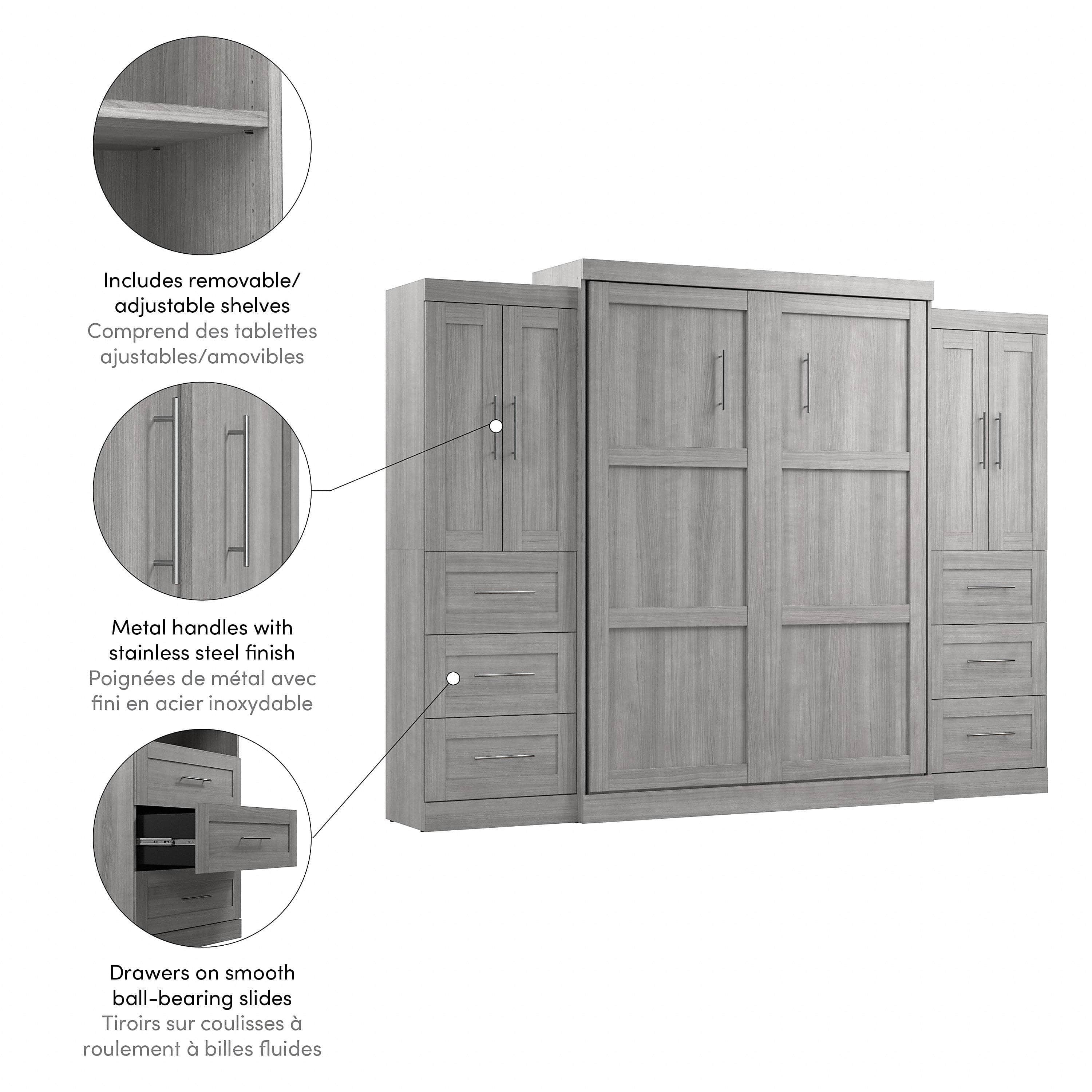 Pur Queen Murphy Wall Bed with Closet Storage Cabinets (115W) - 7 Color Options - Space-Saving Solution for Small Apartments, Guest Rooms & Home Offices