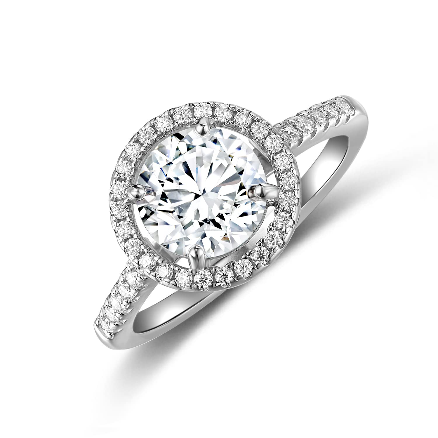 2 Carat Moissanite Engagement Ring for Women - Round Cut Solitaire D Color VVS1 White Gold Ring - Perfect for Proposals, Weddings & Anniversaries