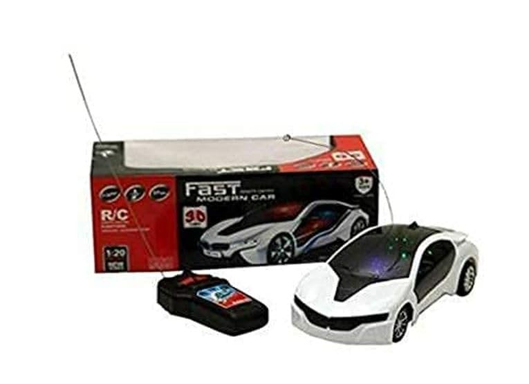 High-Speed Wireless Remote Control Famous Car with 3D Lights - Full Function (Left/Right Turns, Forward/Reverse) - Perfect Gift for Kids & Boys (White, 1-Piece) - Ideal for Indoor Racing, Birthday Parties & STEM Learning