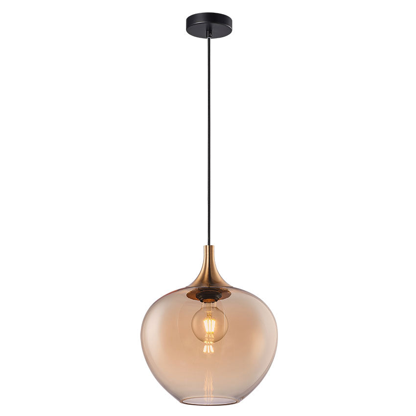 Berkley Small & Large Pendant Light Fixture with E27 Socket in Amber & Black - Perfect for Dining Room, Bedroom, or Living Room Lighting