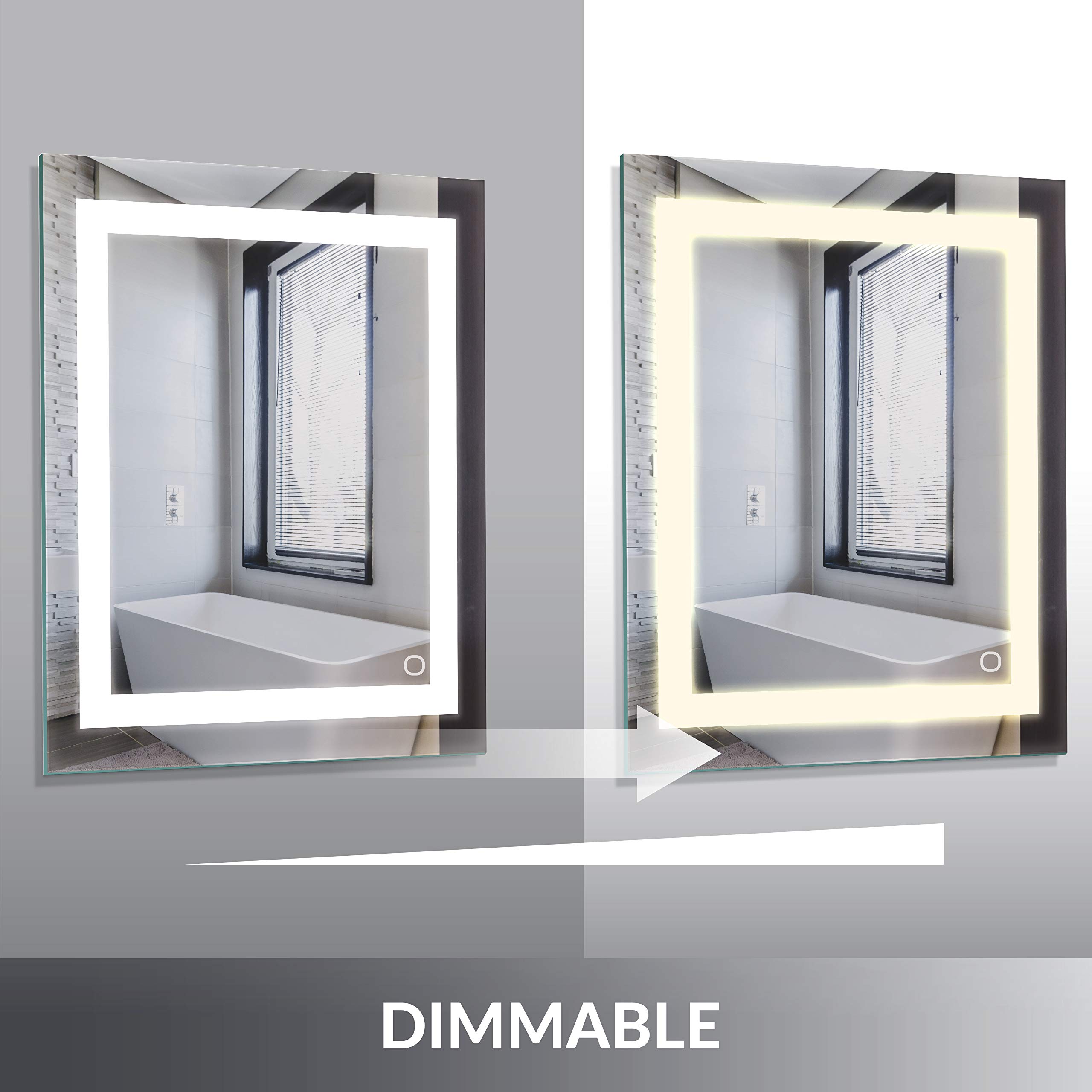 Homewerks 100160 30x36 Inch LED Bathroom Mirror - Frameless Anti-Fog Wall Mounted Mirror with Dimmable 1600 Lumen Ultra Bright White Light (5000K) - Perfect for Modern Bathrooms, Vanities & Spa-Like Settings