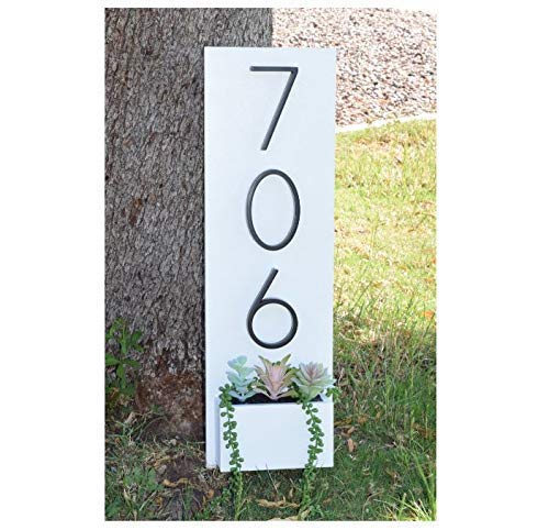 Vertical Address Sign with Planter Box - Modern House Number Display for Mail Delivery & Curb Appeal | Outdoor Home Decor for Front Yard, Porch & Garden