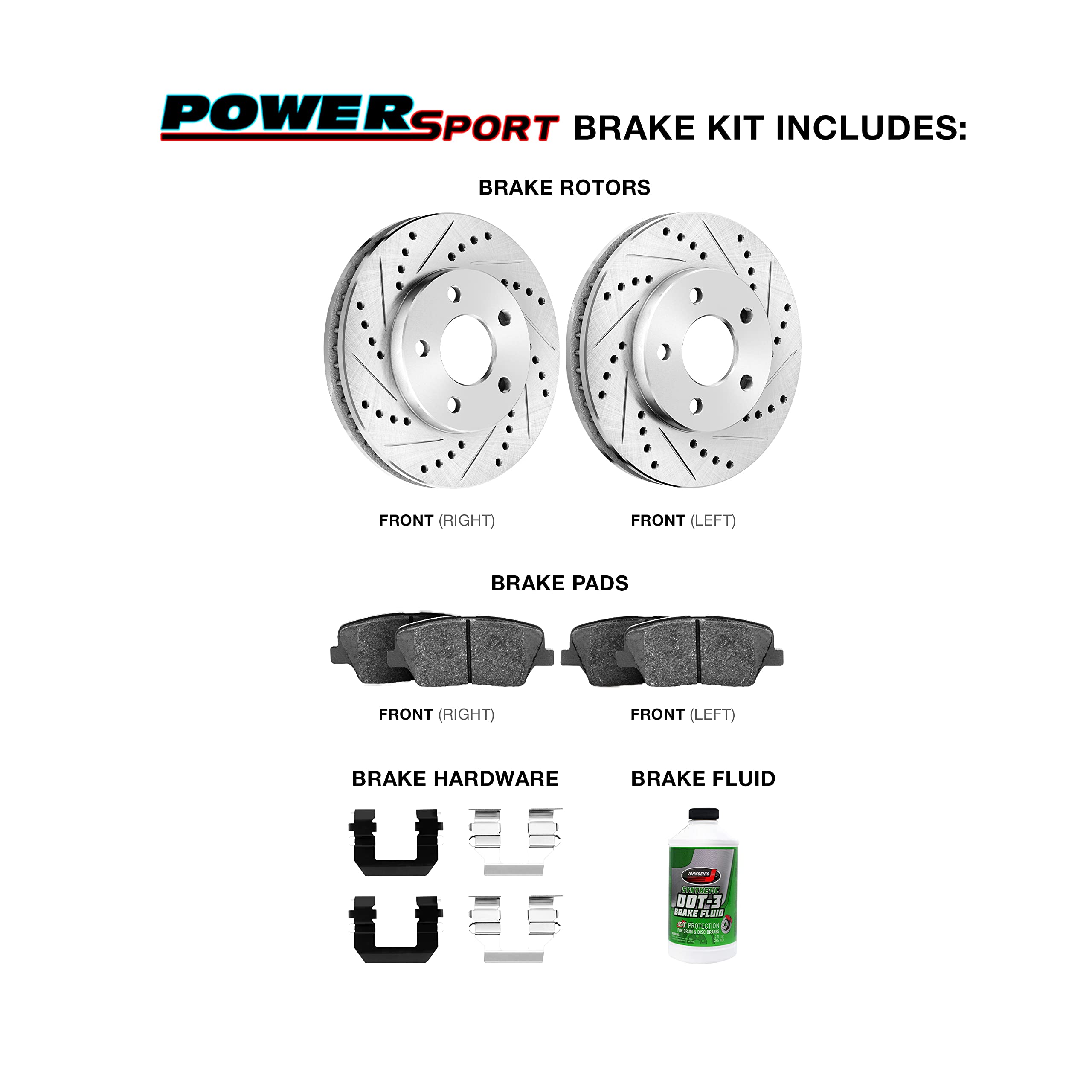 High-Performance Power Sport Front Brake Kit - Heavy Duty Brake Pads & Rotors with Hardware (BLC1.63021.44) | Ideal for Off-Road Vehicles, ATVs & Motorcycles