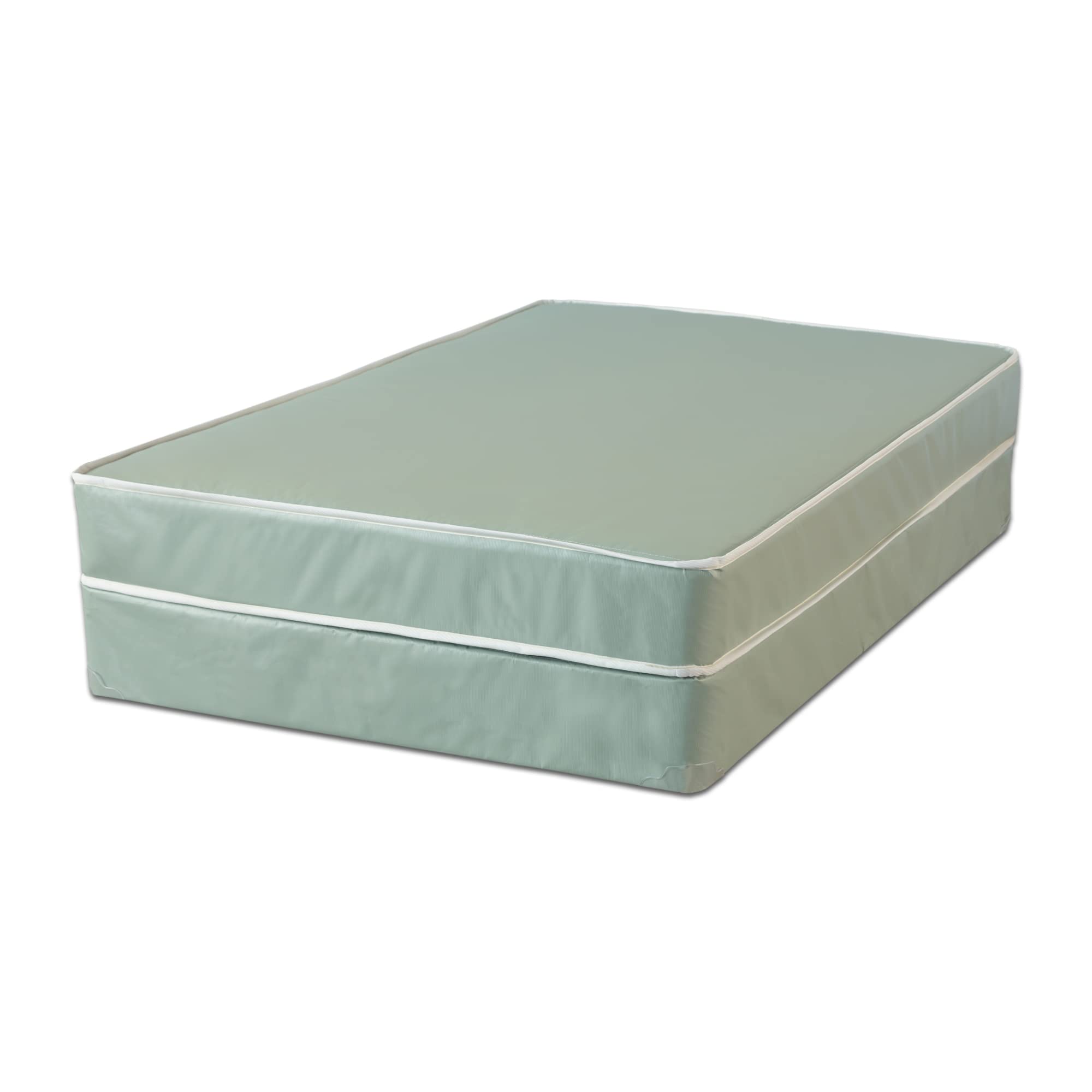 8-Inch Firm Double-Sided Waterproof Vinyl Innerspring Mattress with Wood Box Spring Set - Twin Size, Supportive & Durable for Kids' Room, Guest Bed or Dorm Use
