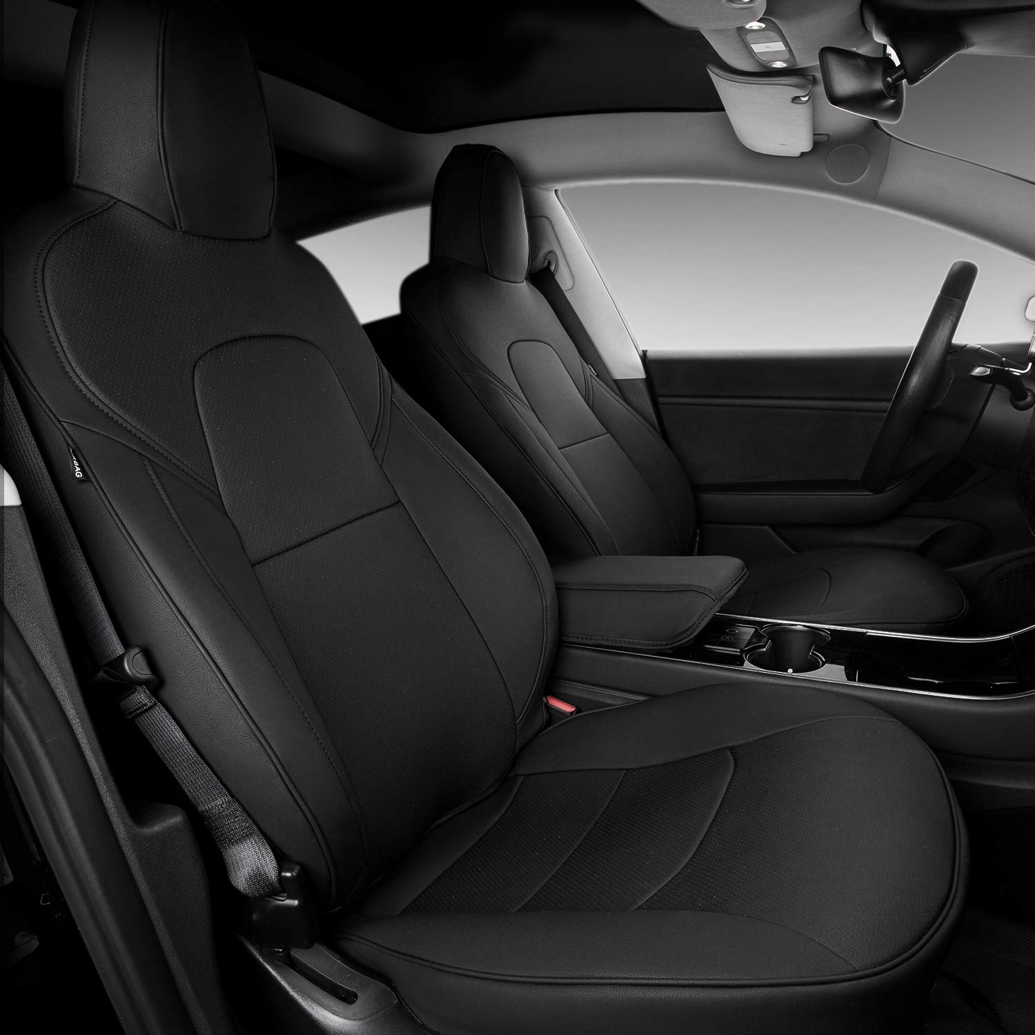 Premium PU Leather Car Seat Covers for Tesla Model 3 & Model Y (2017-2023) - 5-Piece Set - Black - Waterproof & Anti-Scratch Seat Protectors for Enhanced Comfort & Style - Perfect for Daily Commute, Road Trips & Family Protection
