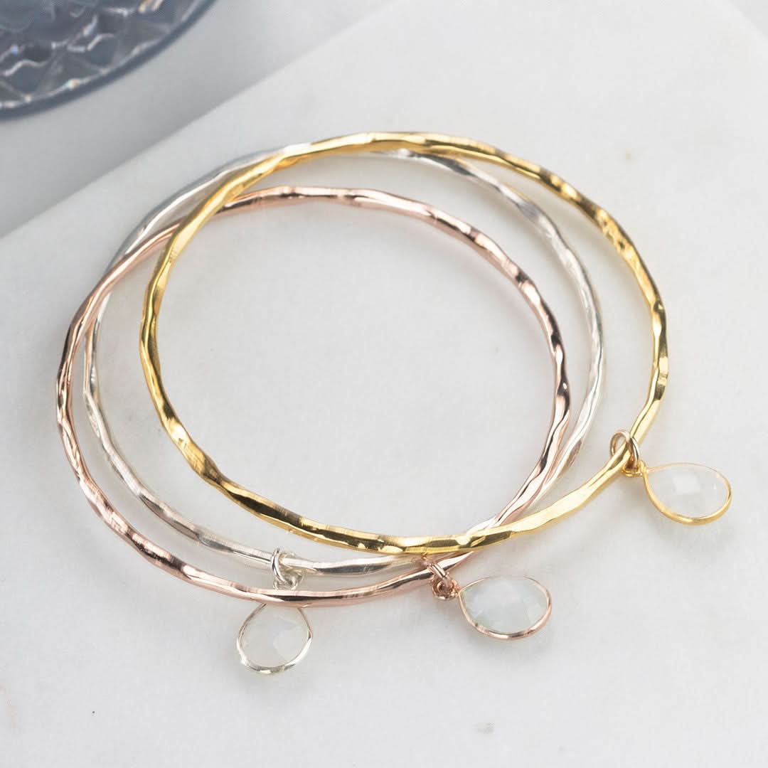 Moonstone Charm Bangle in Sterling Silver | June Birthstone Jewelry for Women | Perfect Gift for Birthday, Anniversary & Special Occasions