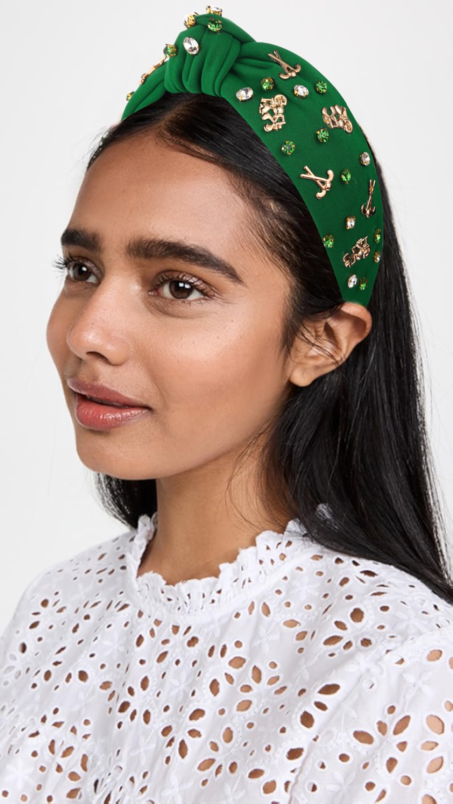 Elegant White Pearl Rhinestone Golf Headband for Women - Wide Knotted Jeweled Hair Accessory for Sports, Game Day & Casual Wear - Perfect Gift for Golf Lovers (Green)