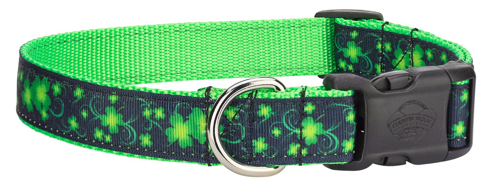 Country Brook Design - Deluxe Clovers in The Wind Ribbon Dog Collar for Small & Medium Dogs - Adjustable Pet Collar with D-Ring - Perfect for St. Patrick's Day, Spring Walks & Outdoor Adventures
