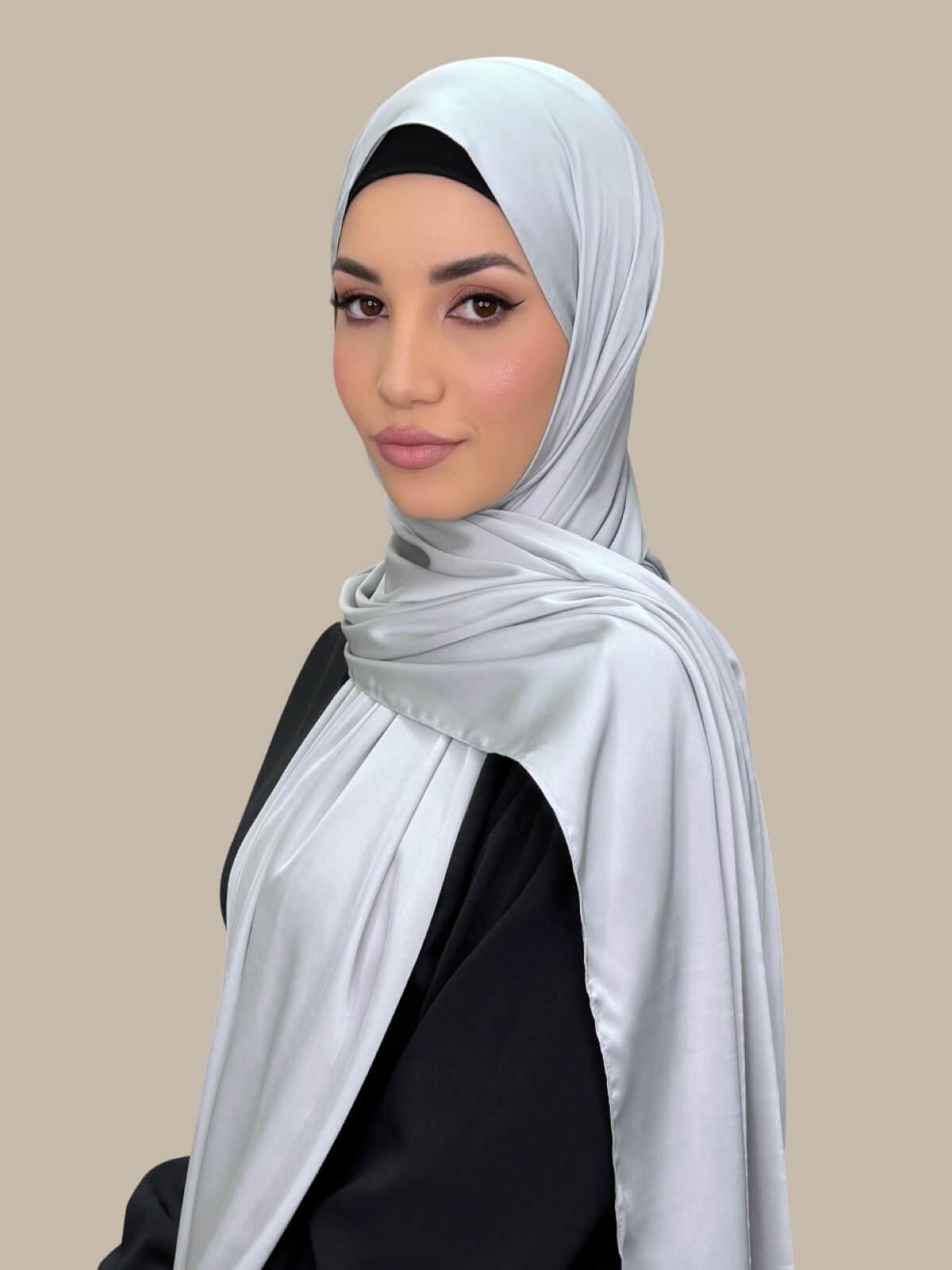 Luxury Satin Hijab Scarf - Soft & Breathable Steel Mist Color - Perfect for Daily Wear, Prayer, and Special Occasions