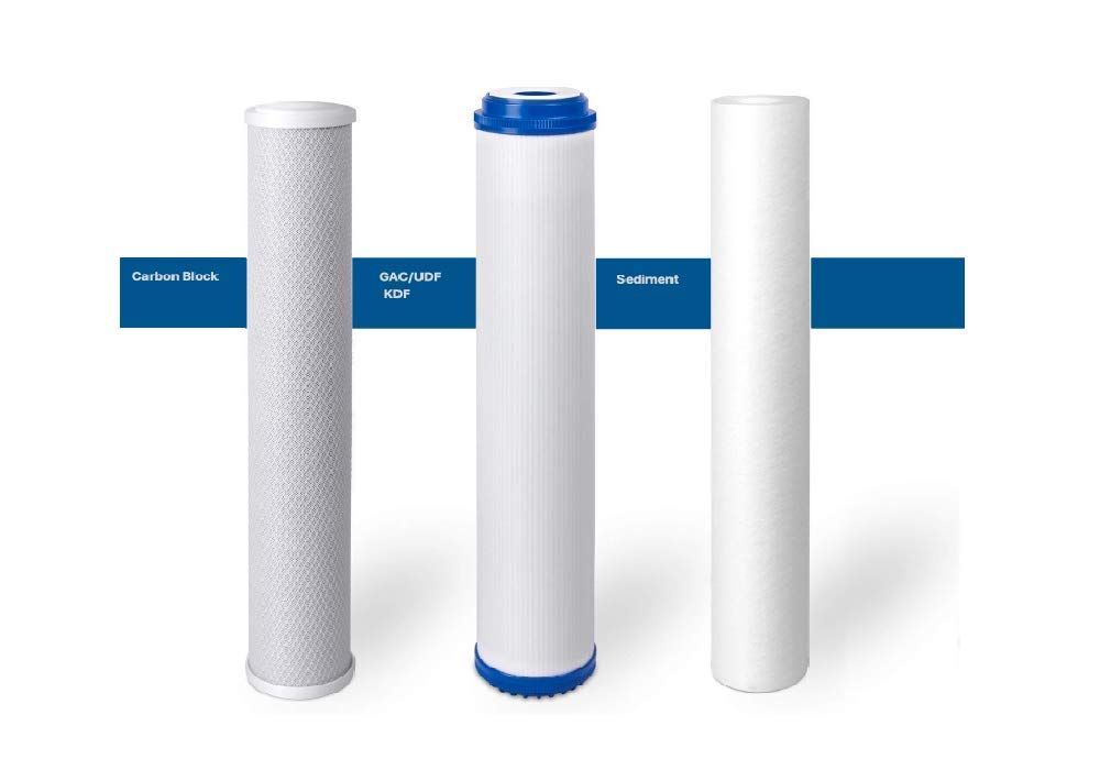 Oceanic Water Whole House Well Water Filter System - 3 Stage Water Filtration Replacement Kit with Sediment, Carbon Block & KDF 85 High Capacity Cartridges (5 Micron, 4.5” x 20”) - Perfect for Clean Drinking Water, Showering & Appliance Protection