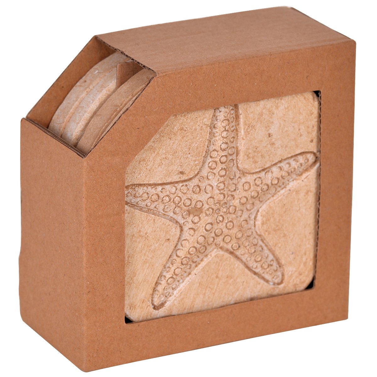 4-Pack Absorbent Nautical Beach Coasters with Cork Base - Marble Style Resin Starfish & Seashell Design - Perfect for Summer Drinks, Outdoor Parties & Housewarming Gifts (4